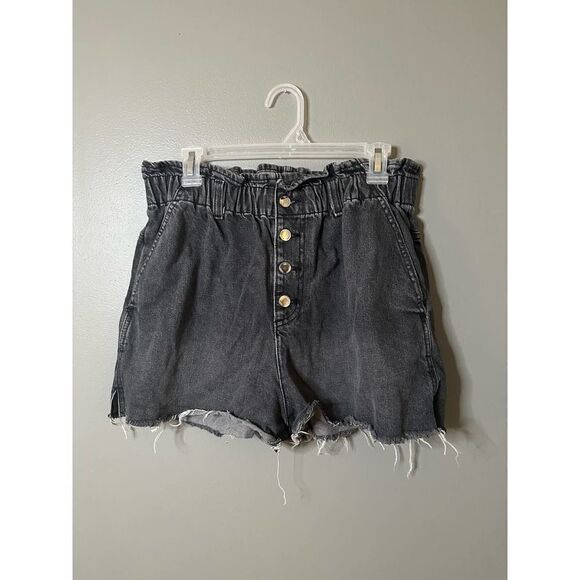 Zara button fly paperbag denim shorts women’s size 10 black wash - Picture 1 of 6